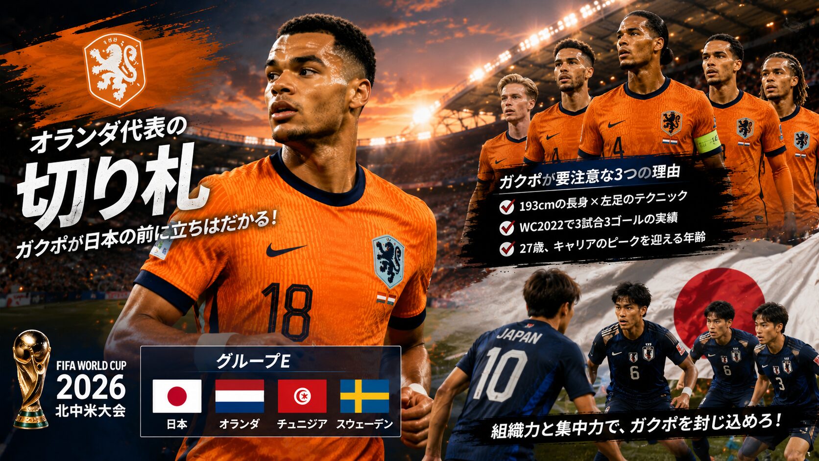 ガクポ WC2026 日本代表 対戦 オランダ